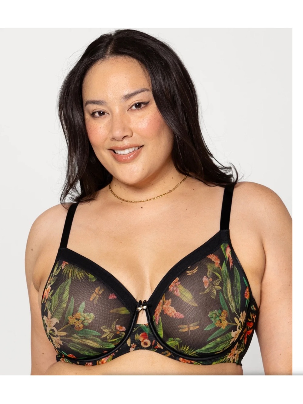 Curvy Couture Sheer Mesh Full Coverage Unlined Underwire Bra 36DDD Dragonfly